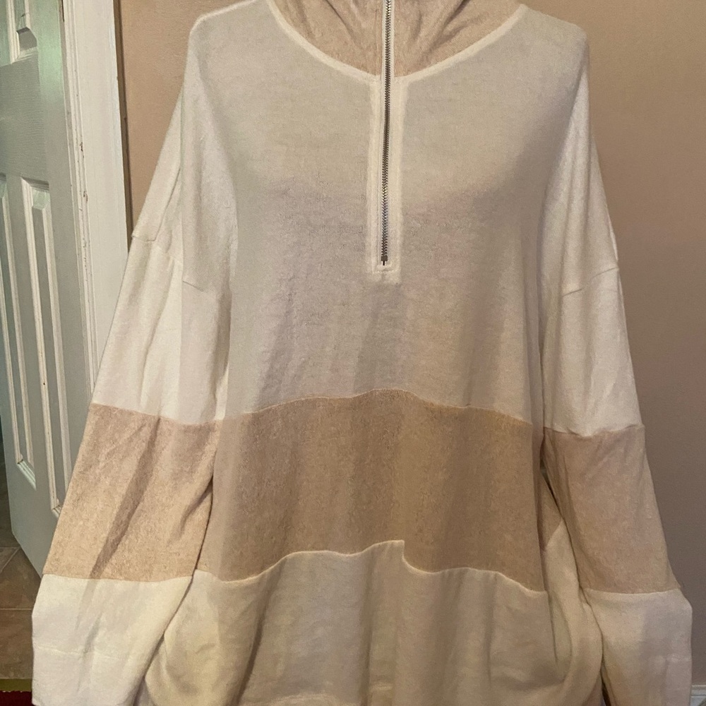 Women's Cream and Tan Sweater Cardigan